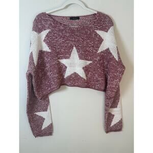 SHEIN Maroon White Star Knit Cropped Sweater Size L
